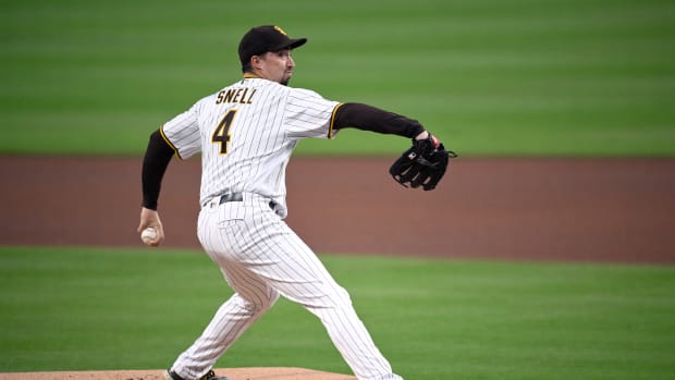 San Diego Padres starting pitcher Blake Snell throws a pitch against the Colorado Rockies during the first inning at Petco Park. (2023)